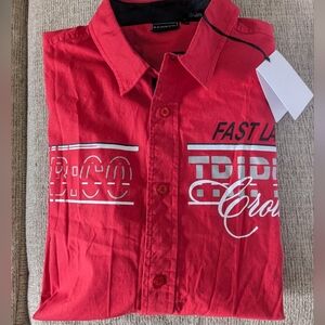 Mens Rainbow Red Graphic Button-Up Shirt.